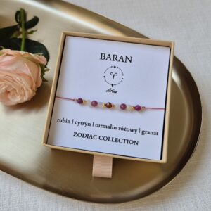 Bransoletka zodiakalna BARAN – rubin, cytryn, turmalin różowy, granat