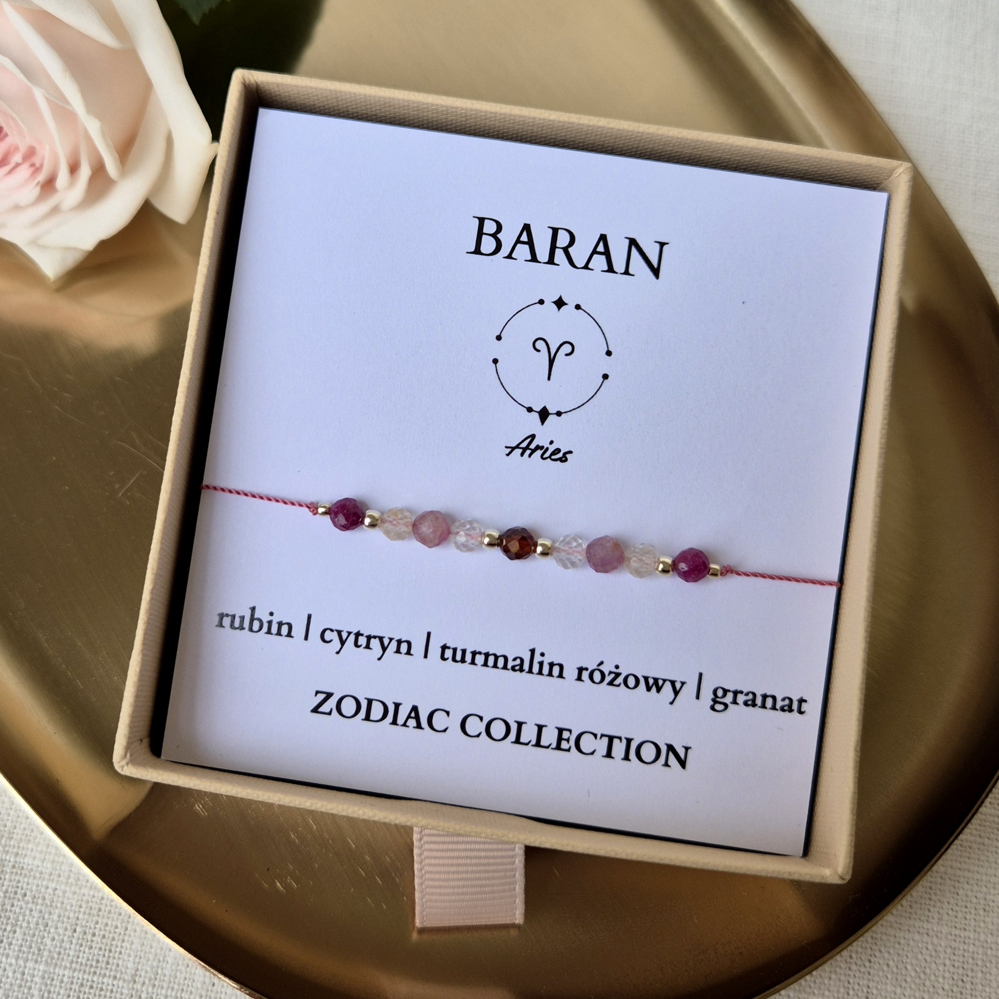 Bransoletka zodiakalna BARAN – rubin, cytryn, turmalin różowy, granat - obrazek 2
