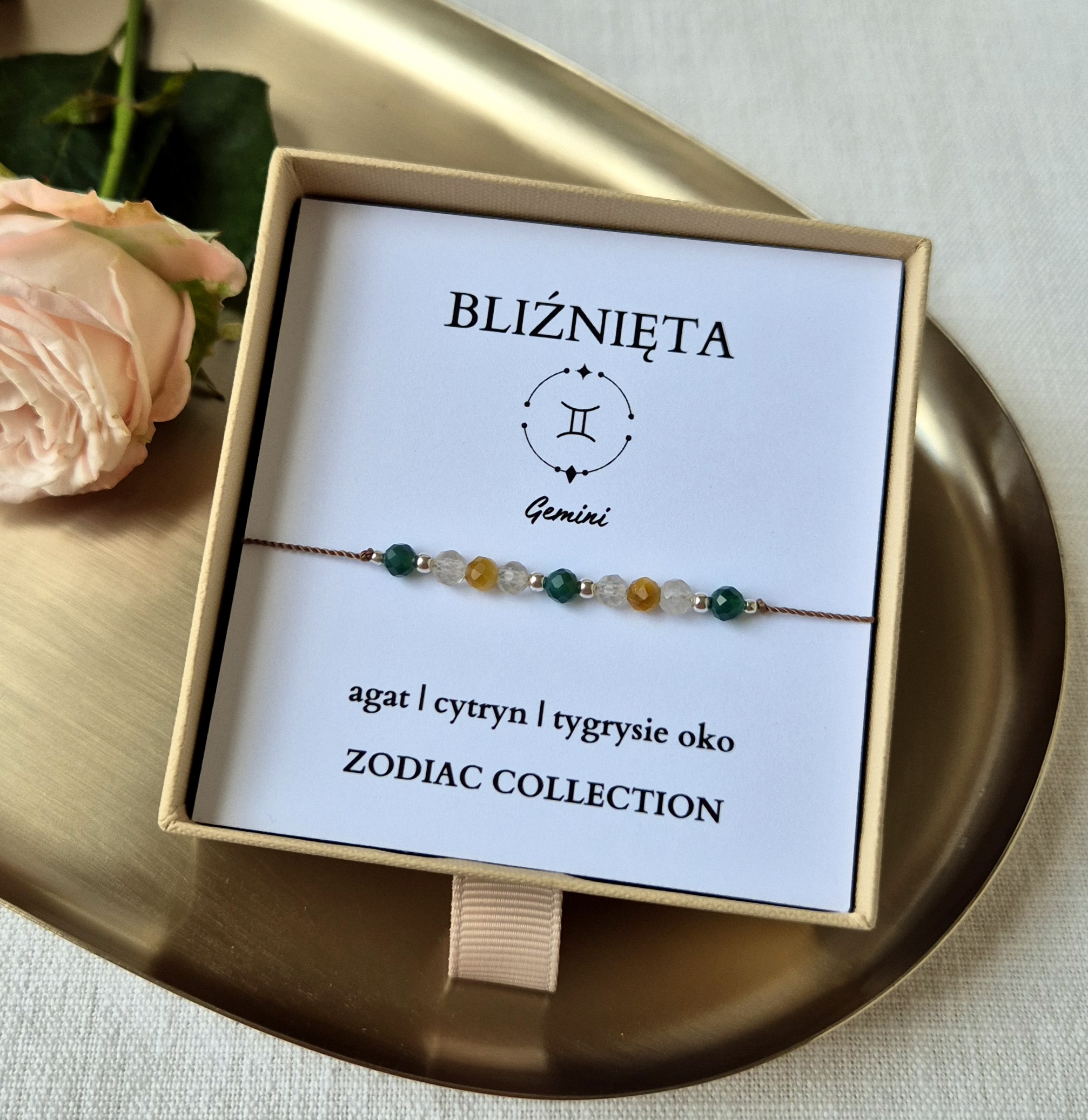 Bransoletka zodiakalna BLIŹNIĘTA – agat, cytryn, tygrysie oko - obrazek 2