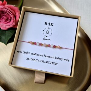 Bransoletka zodiakalna RAK – opal, jadeit malinowy, kamień księżycowy