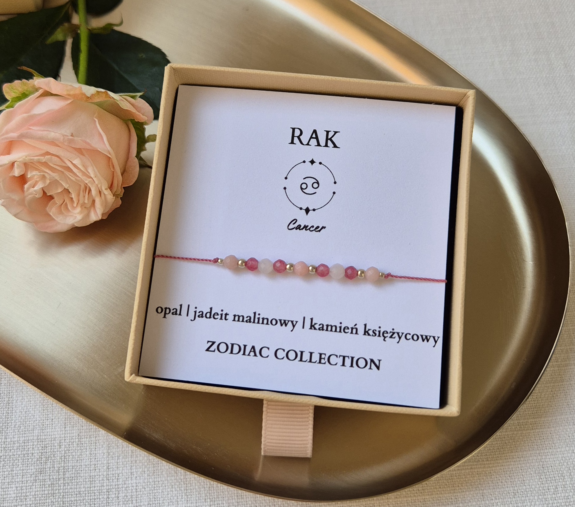 Bransoletka zodiakalna RAK – opal, jadeit malinowy, kamień księżycowy - obrazek 2
