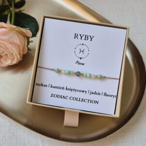 Bransoletka zodiakalna RYBY – turkus, kamień księżycowy, jadeit, fluoryt