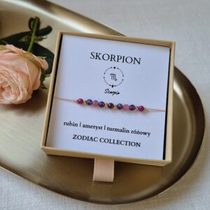 Bransoletka zodiakalna SKORPION – rubin, ametyst, turmalin różowy