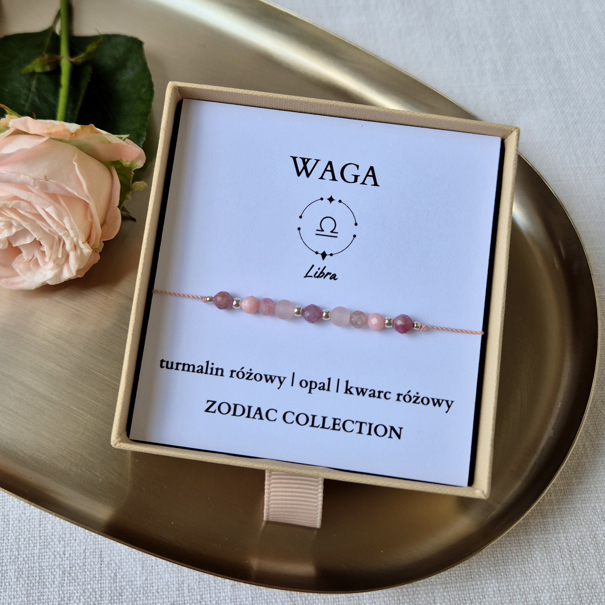 Bransoletka zodiakalna WAGA – turmalin różowy, opal, kwarc różowy - obrazek 2