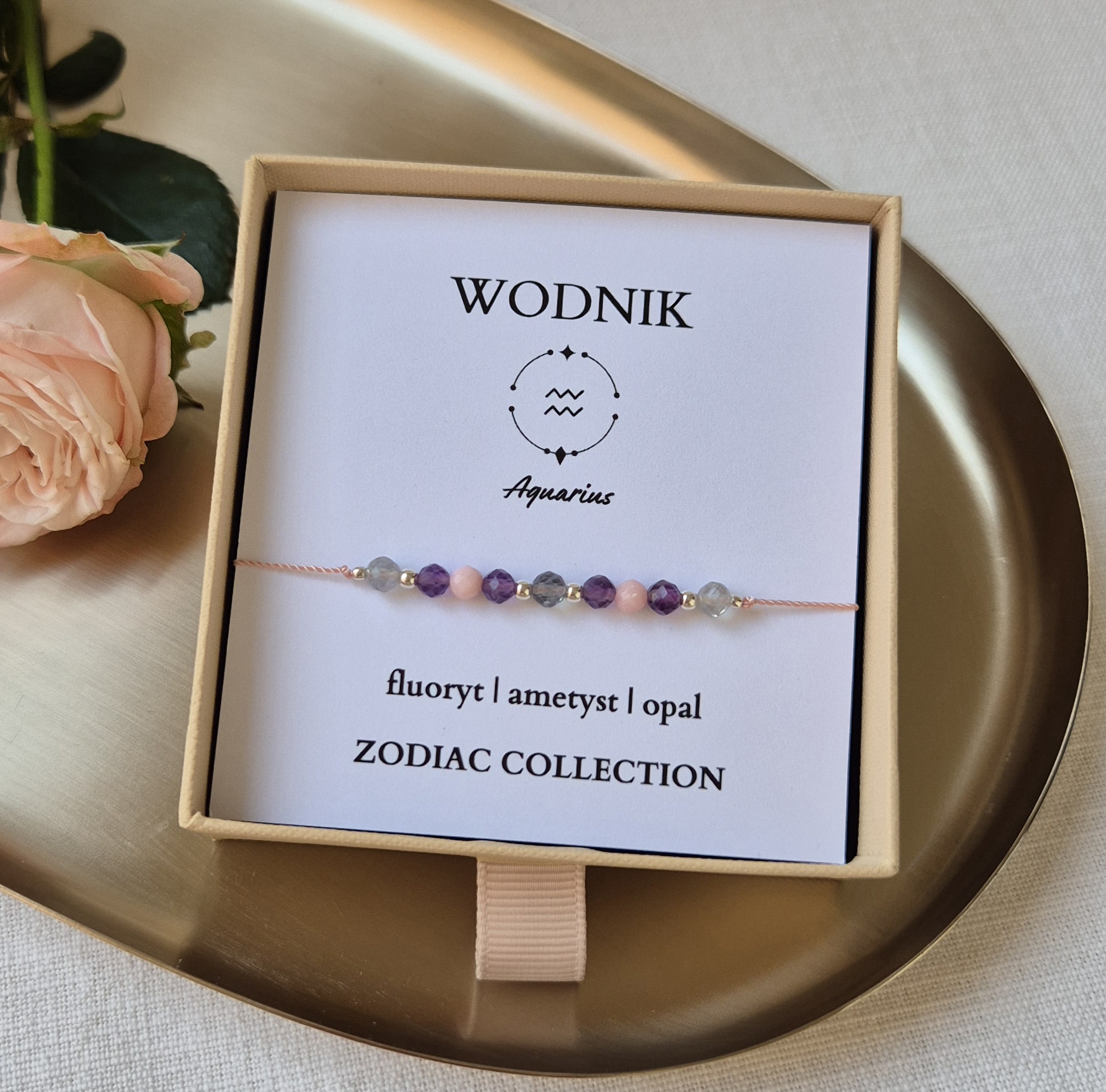 Bransoletka zodiakalna WODNIK – fluoryt, ametyst, opal - obrazek 2