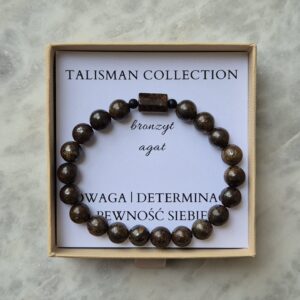Bransoletka męska - TALIZMAN ODWAGI, DETERMINACJI I PEWNOŚCI SIEBIE z bronzytem i agatem czarnym