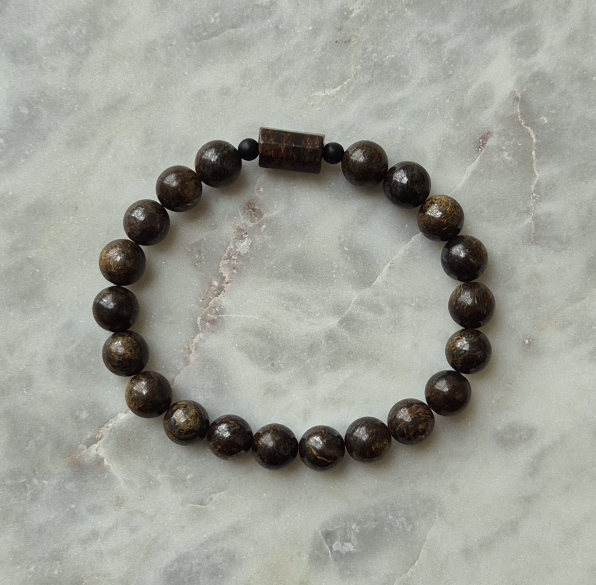 Bransoletka męska - TALIZMAN ODWAGI, DETERMINACJI I PEWNOŚCI SIEBIE z bronzytem i agatem czarnym - obrazek 2