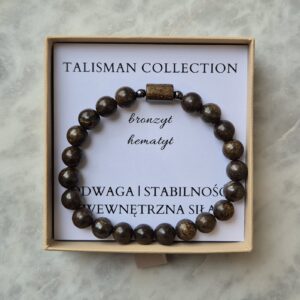 Bransoletka męska - TALIZMAN ODWAGI, STABILNOŚCI I WEWNĘTRZNEJ SIŁY z bronzytem i hematytem