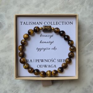 Bransoletka męska - TALIZMAN SIŁY PEWNOŚCI SIEBIE I ODWAGI z bronzytem, hematytem i tygrysim okiem