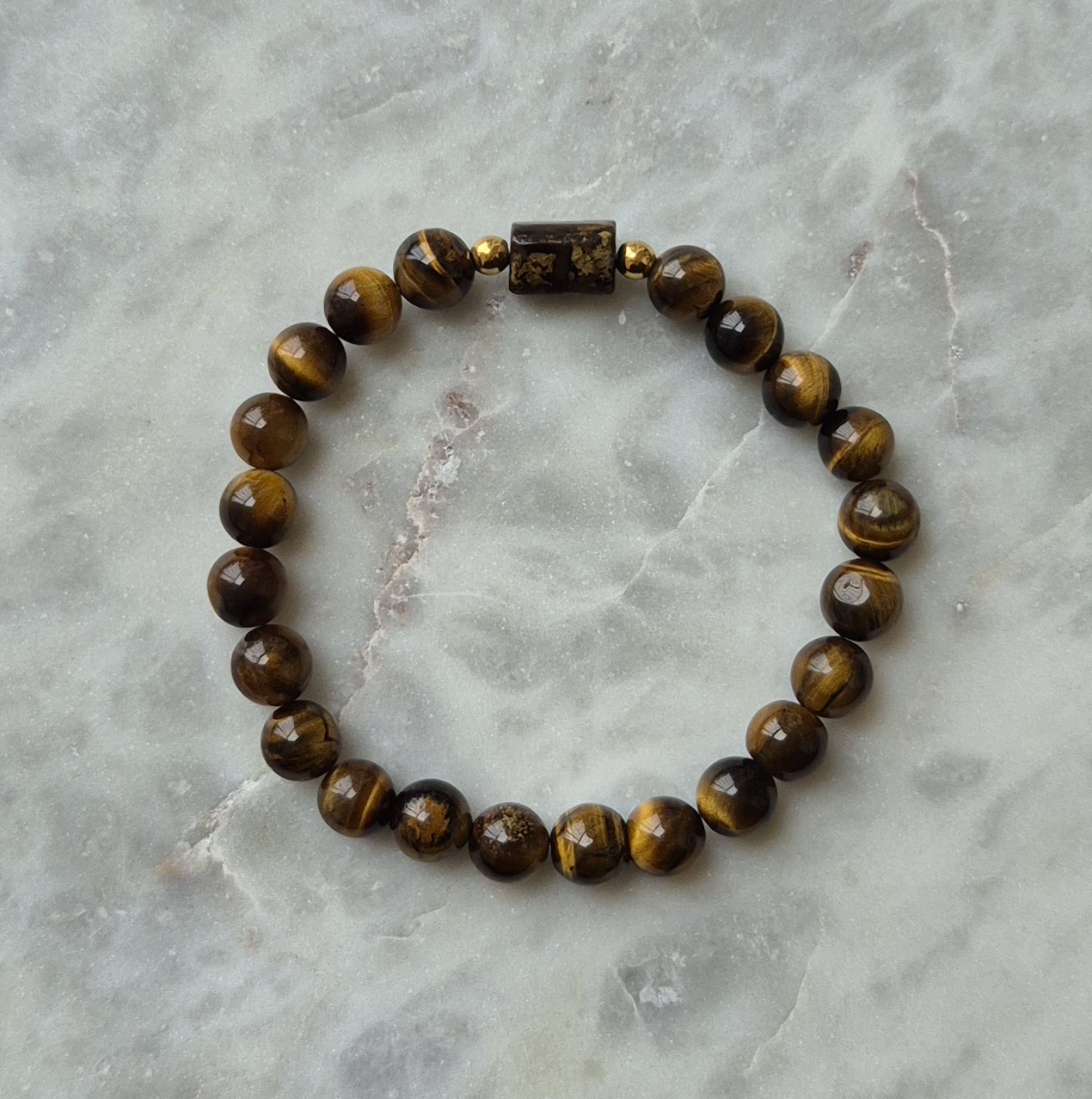 Bransoletka męska - TALIZMAN SIŁY PEWNOŚCI SIEBIE I ODWAGI z bronzytem, hematytem i tygrysim okiem - obrazek 2