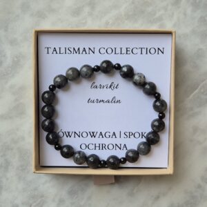 Bransoletka męska - TALIZMAN RÓWNOWAGI, SPOKOJU I OCHRONY z larvikitem, turmalinem