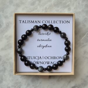 Bransoletka męska - TALIZMAN INTUICJI, OCHRONY I RÓWNOWAGI z larvikitem, turmalinem i obsydianem