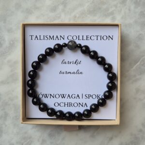 Bransoletka męska - TALIZMAN RÓWNOWAGI, SPOKOJU I OCHRONY z larvikitem, turmalinem
