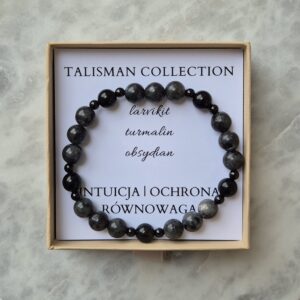 Bransoletka męska - TALIZMAN INTUICJI, OCHRONY I RÓWNOWAGI z larvikitem, turmalinem i obsydianem